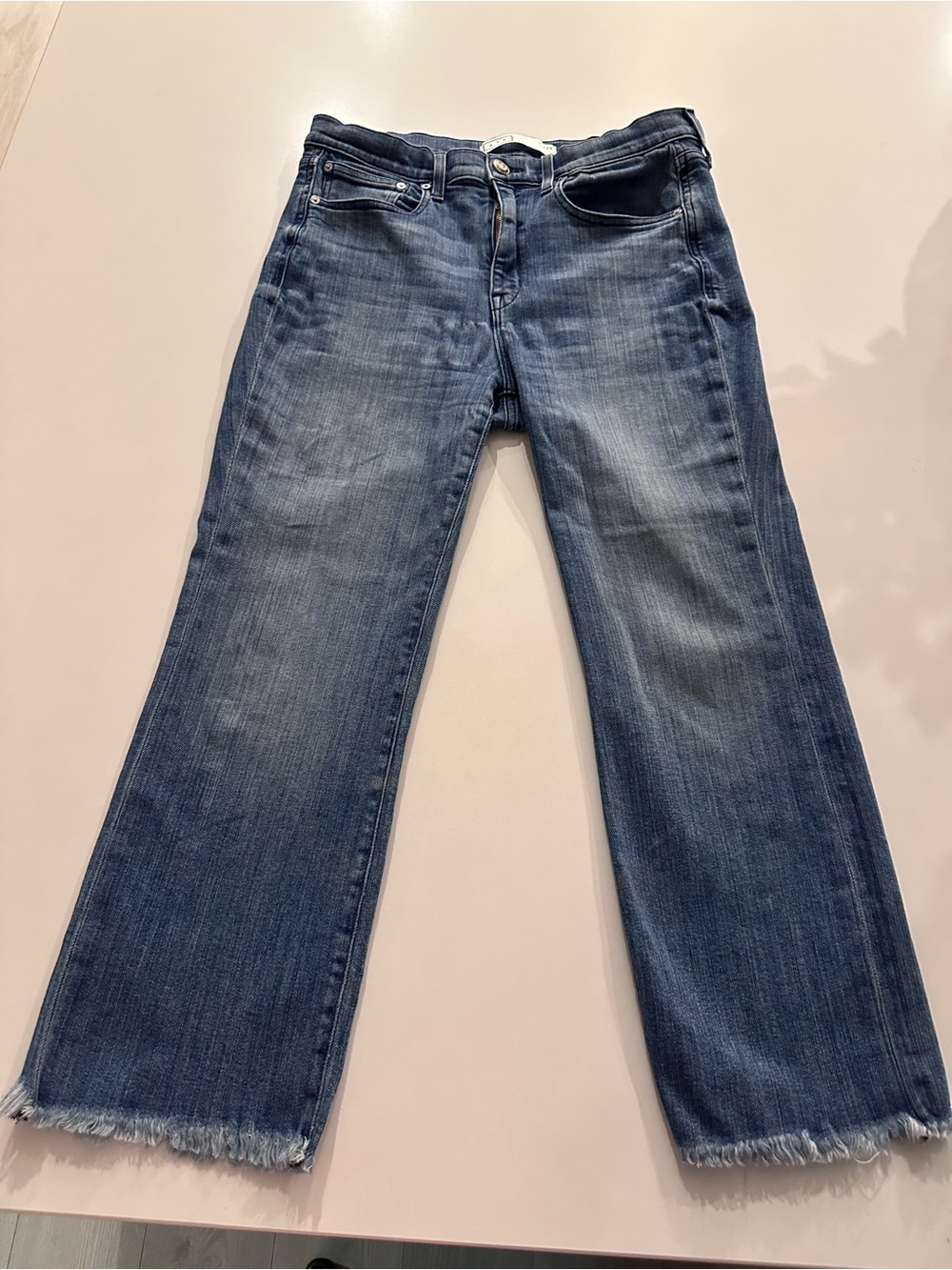 AYR112 - AYR The Pop High Rise Straight Leg Raw Hem Jeans W32S Medium Wash